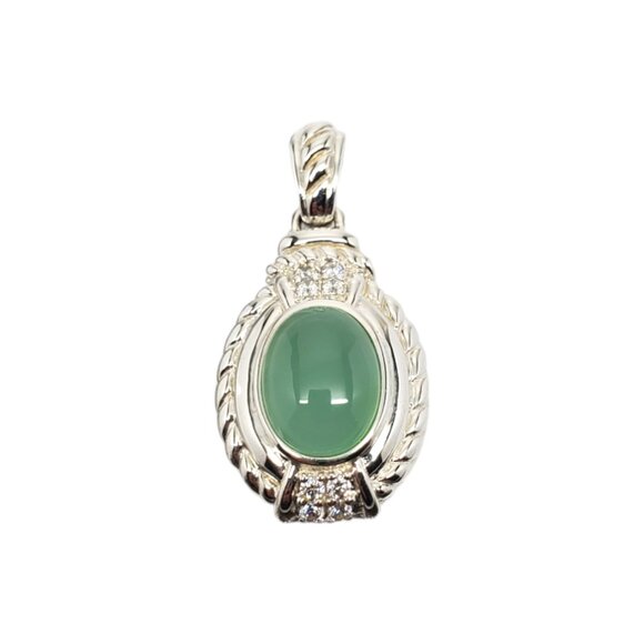 Judith Ripka Sterling Silver Green Chalcedony & CZ Pendant #18873 - Picture 1 of 8